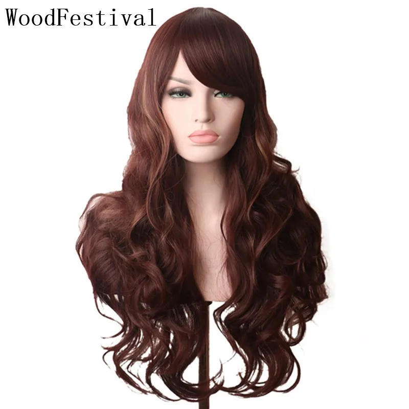 WoodFestival смешанные коричневые вьющиеся синтетические парики термостойкие косплей длинные волосы парики для женщин с челкой