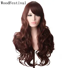 WoodFestival смешанные коричневые вьющиеся синтетические парики термостойкие косплей длинные волосы парики для женщин с челкой