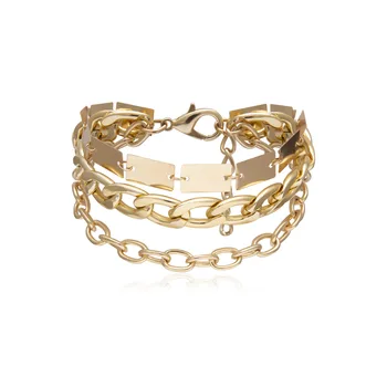 

HWASY1804 new jewelry personality square mash-up simple hand ornament female retro punk geometric chain multi-layer bracelet