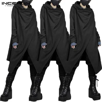 

INCERUN Cotton Men Trench Coats Long Sleeve Solid Streetwear Punk Style Men Cloak Cape Vintage Chinese Style Irregular Jackets