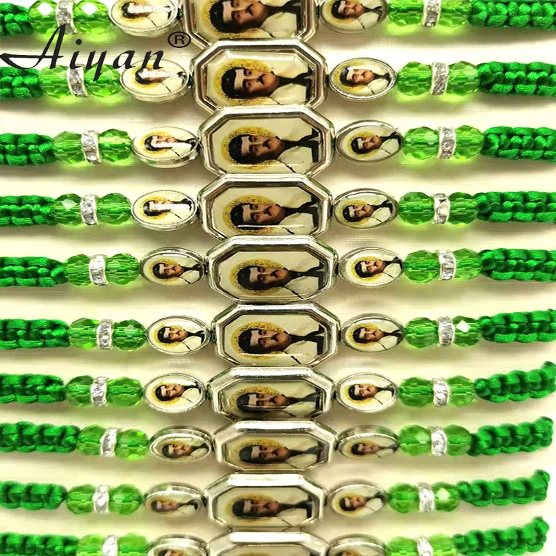 12Pieces Men And Women's Style Malverde And St Jude And The Virgin Mary Drop Oil Alloy Crystal Religion Hand Made Braid Bracelet 4