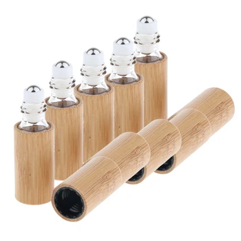 

5pcs 5ml Bamboo Empty Refillable Roll On Bottles Steel Roller Ball with Cap, for Aromatherapy Perfumes Essential Oils Lip Gloss