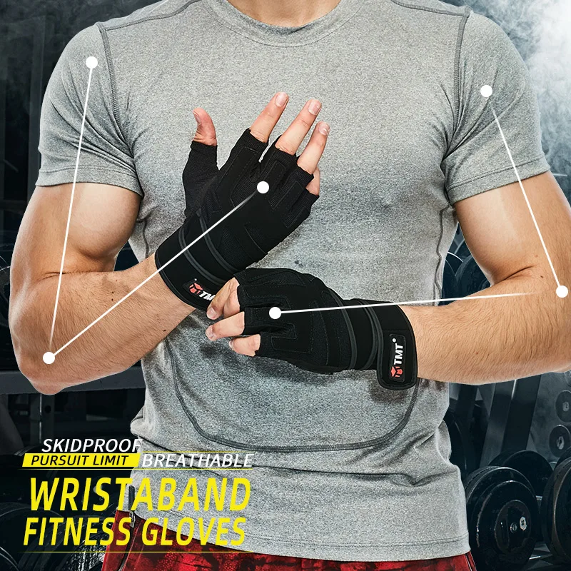  TMT Sports Fitness Weight Lifting Gym Gloves Training Fitness bodybuilding Workout Wrist Wrap Exerc