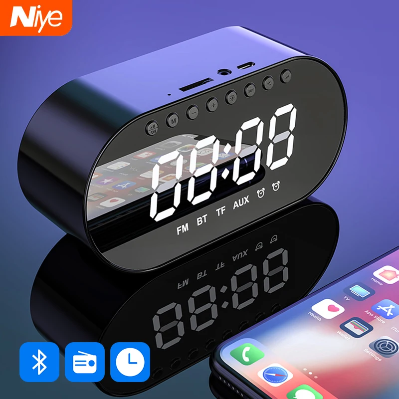 Bluetooth-Колонка портативная с зеркальным будильником беспроводной динамик
