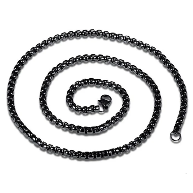 Black Color ELSEMODE 2 мм/2,5 мм/3 мм Золотой черный круглый ящик из нержавеющей стали ожерелье для мужчин женщин водонепроницаемый оптом - Окраска металла: Black Color