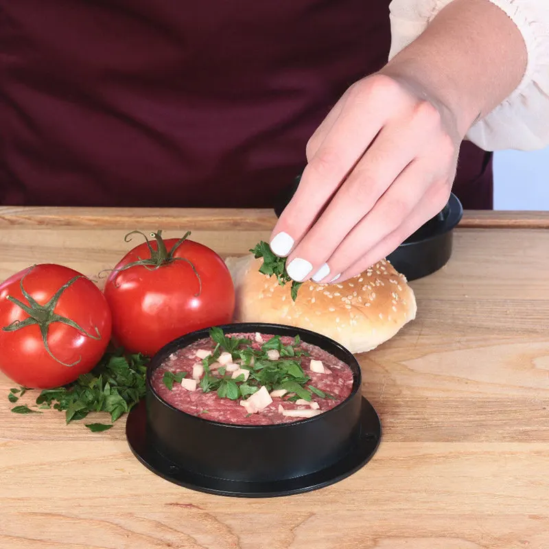 3 in 1 Stuffed Press Meat Patty Hamburger Maker Mold Sliders Non Stick Plastic Meat Pie Mould Kitchen Cooking Tool Black