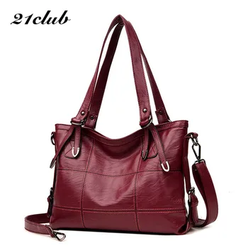 

21CLUB Brand Medium Large capacity Thread Zipper Ladies Totes Shopping Working Purse PU Women Messenger Bags Female Handbags