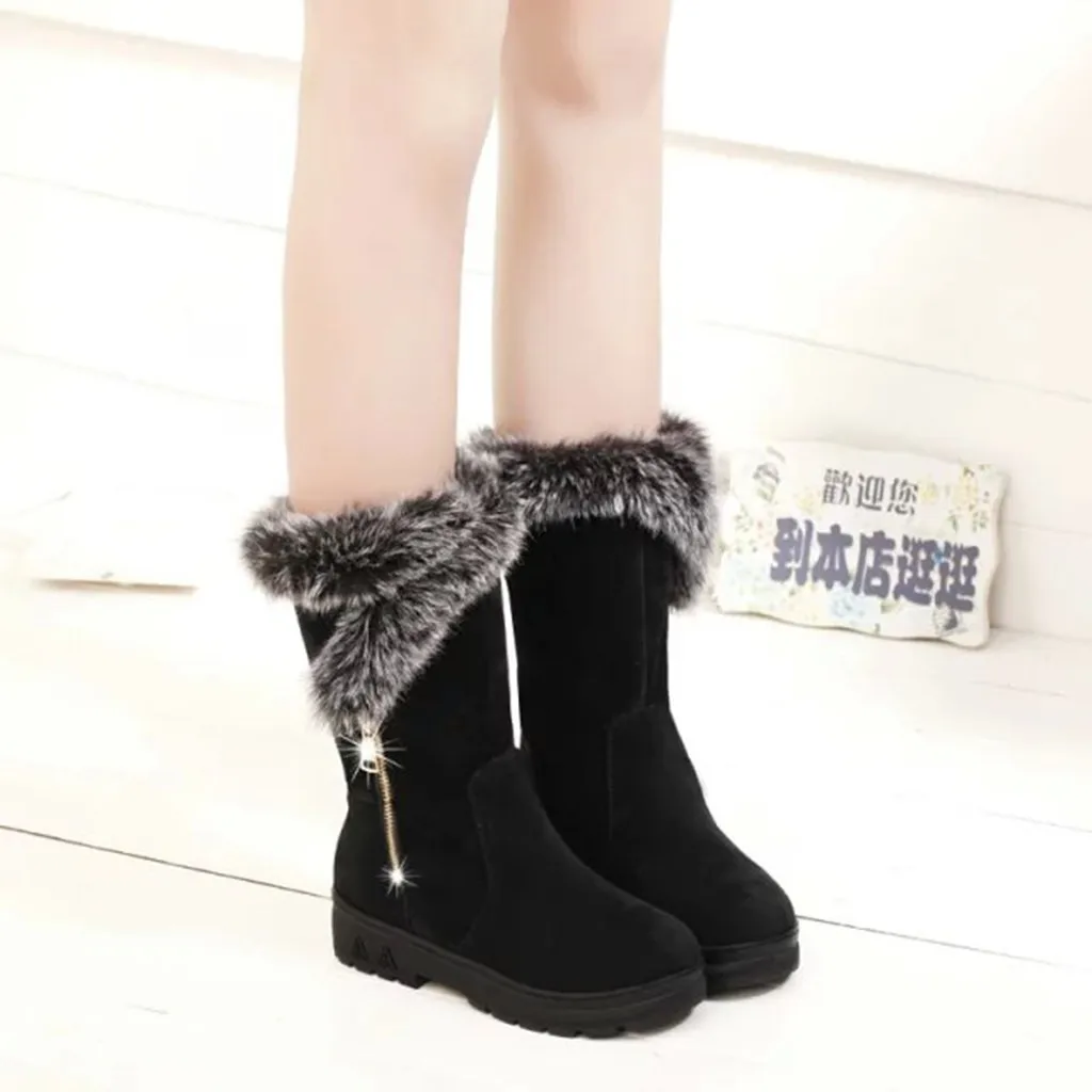 Женские зимние ботинки; botas mujer; женская зимняя обувь; Модные женские теплые однотонные полусапожки до середины икры; botines mujer;