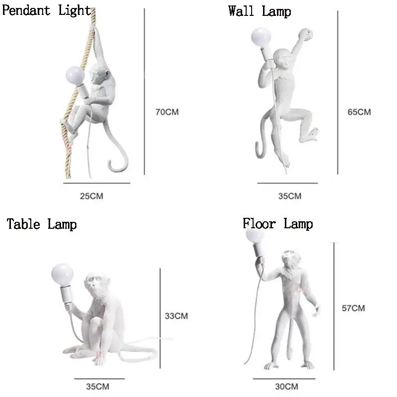 Полимерная лампа в форме обезьяны, черный, белый, золотой подвесной светильник для гостиной, лампы для художественного салона, кабинета, светодиодный светильник s, блеск с E27, светодиодная лампа