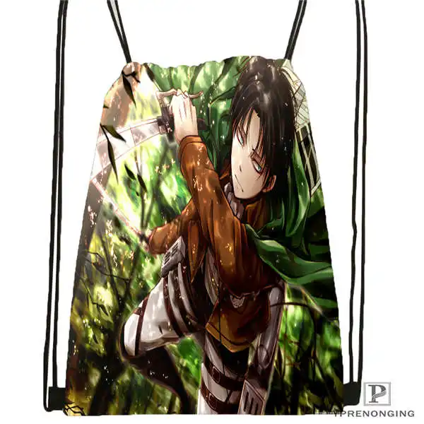 Drawstring Backpack Пользовательские Eren Jaeger Shingeki No Kyojin Аниме походная сумка на шнурке милый рюкзак дети ранец(черная спина) 31x40 см#2018612-01-30 - Цвет: Drawstring Backpack