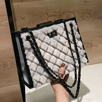 

2019 Luxury Handbags Women Bag Designer Fashion Wild Simple Plush Shoulder Messenger Bag Chain Shoulder Bucket Bag Composite Bag