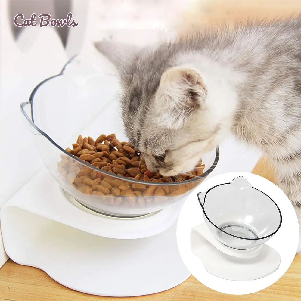 Non Slip Single Cat Bowl With Raised Stand Transparent Pet Food Cat
