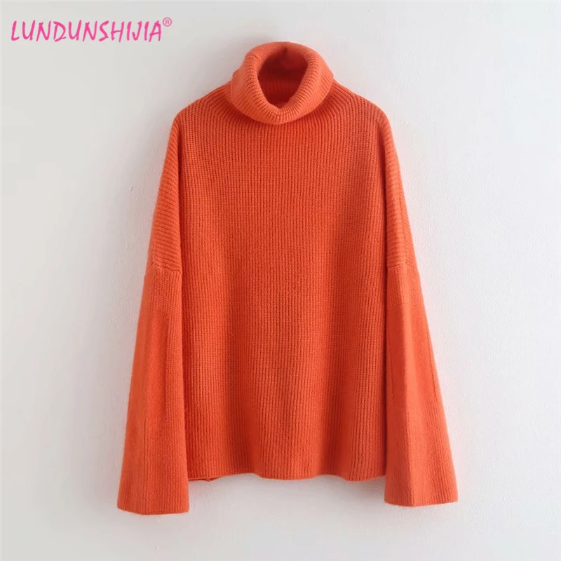 

LUNDUNSHIJIA High Quality Women Turtleneck Sweaters 2019 Autumn Winter Knitting Pullover Super Loose Top Female Sweater 5 Colors