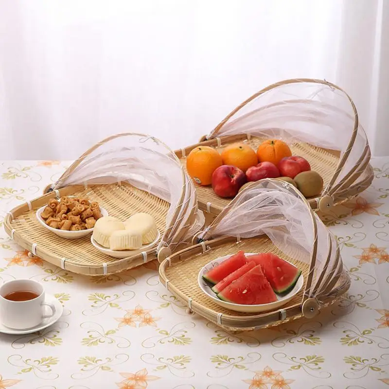 Hand Woven Food Serving Tent Basket Tray Fruit Vegetable Anti mosquito