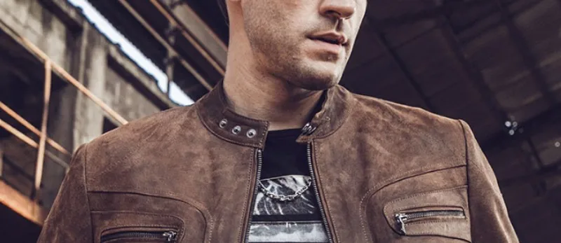 High Quality Mens Natural Pigskin Jacket Stand Collar Windproof Biker Genuine Leather Jacket Slim Fit Brown Short Coat Plus Size