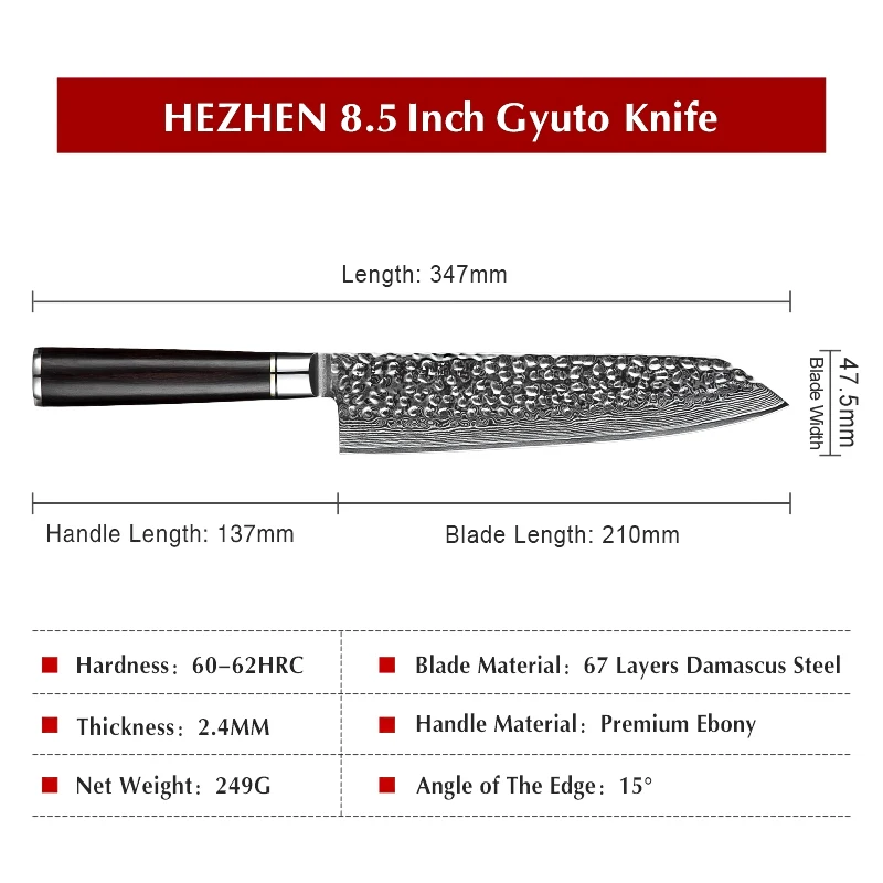 HEZHEN 8," дюймовый нож Gyuto из дамасской стали, кухонный нож Knivs VG10, нож из нержавеющей стали, ножи для мясника шеф-повара с черной ручкой