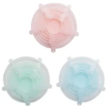 

6pcs/set Food Fresh Keeping Silicone Lids Durable Reusable Food Save Cover Heat Resisting Fits All Sizes and Shapes of Container