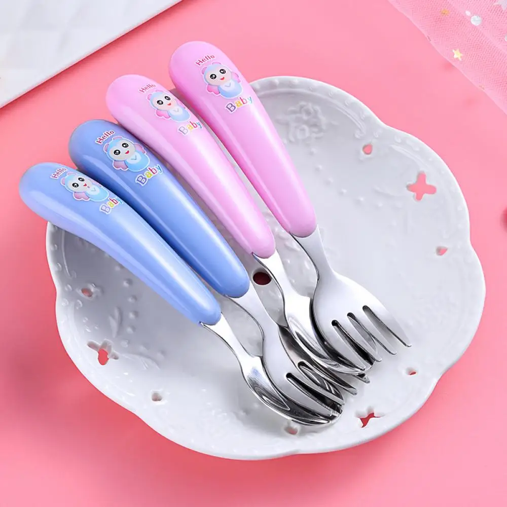 

New Children Stainless Steel Fork Spoon Set Lovely Bear Print Baby Flatware Spoon Baby Eating Soup Spoon Tableware Spoon Fork