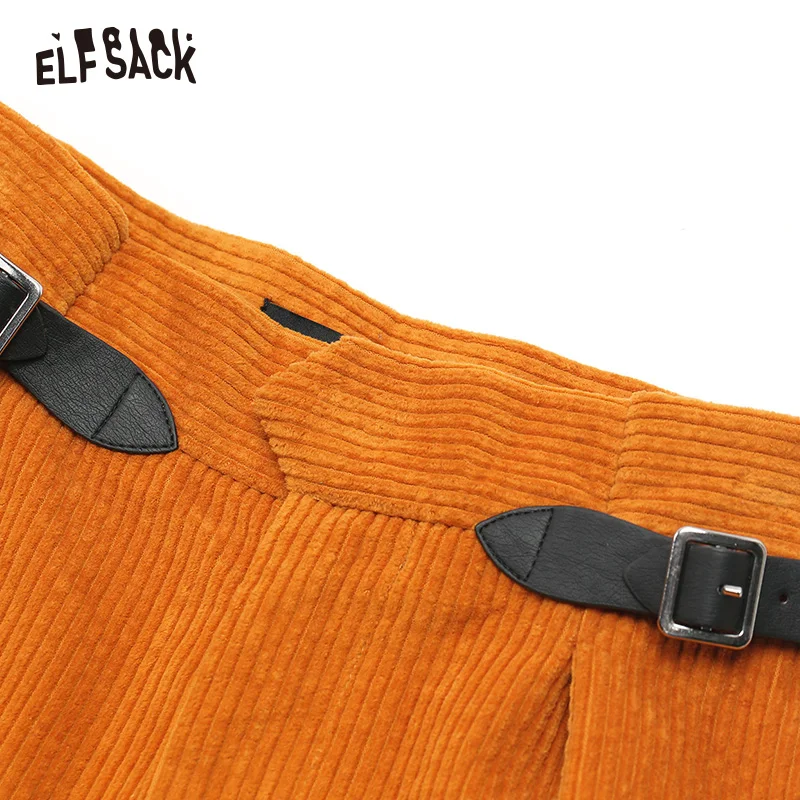 ELFSACK винтажные Вельветовые женские брюки, модные оранжевые хлопковые прямые брюки с высокой талией Осенние новые офисные женские брюки
