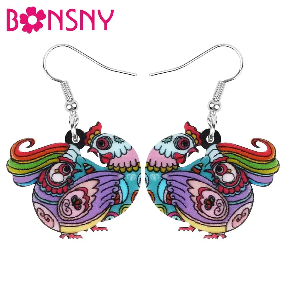 Bonsny акриловые аниме Цветочные Петух Курица серьги с петухом фермы животных