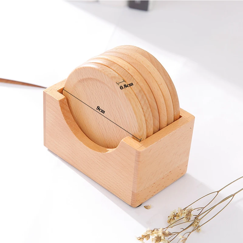 XZJJA 9*9CM Round Tableware Small Wooden Plate Kitchen Dessert Saucer Solid Wood Snack Tray Home Trinket Dishes Cup Cushion