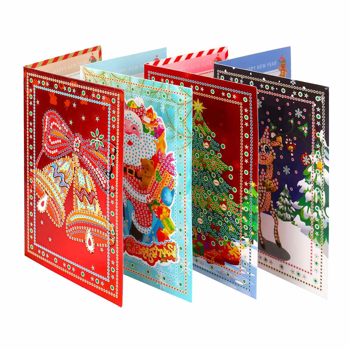  4PCS DIY Diamond Painting Greeting Cards Christmas Invitation Cards 5D Embroidery Diamond Postcards - 4.00025E+12