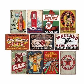 

Gas Station Metal Tin Signs Retro Plaque Gasoline Filling Bar Pub Garage Decorative Wall Plates Home Decor 20x30cm