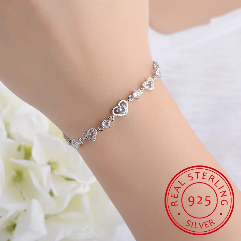 

Trendy Sweet Style Crystal Women Bracelet Fashion 925 Sterling Silver Bangle Girl New Arrival Bride Wedding Party Bracelets