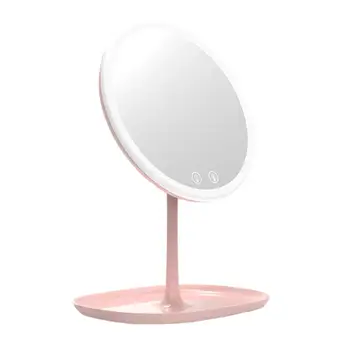 

Chargeable LED Lighted Makeup Mirror Rotating Mirror Tabletop Makeup Mirror for Women Female Pink, Single Key Three-Color Light