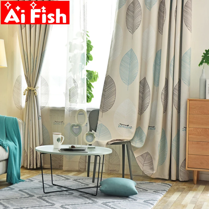 

Pastoral Beige Print Leaves Curtain For Living Room Thick Blackout Curtains Kid's Bedroom Simple Kitchen Window Panel WP418-50
