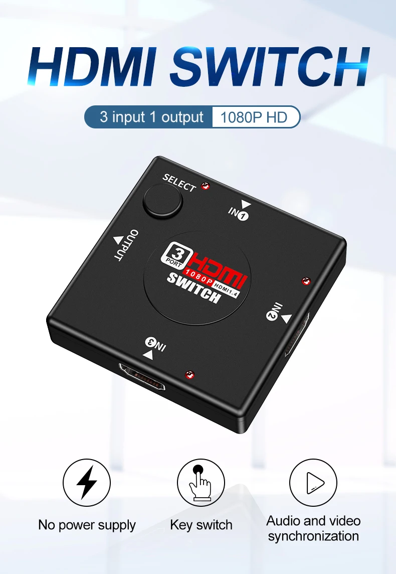 1080P HD 1 3 Коммутатор HDMI коммутатор порта в одном выходе квадратный ящик