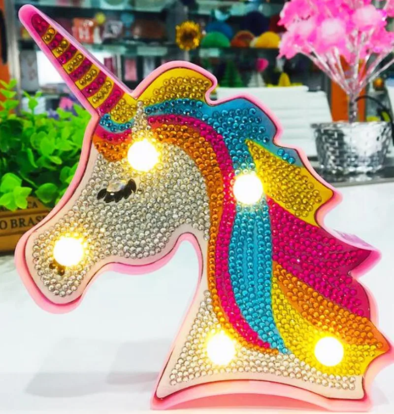 LED-Unicorn 5D DIY алмаз живопись светодиодный светильник мультфильм Единорог мозаика вышивка незавершенный комплект Рождественский подарок украшение дома - Цвет: LED-Unicorn
