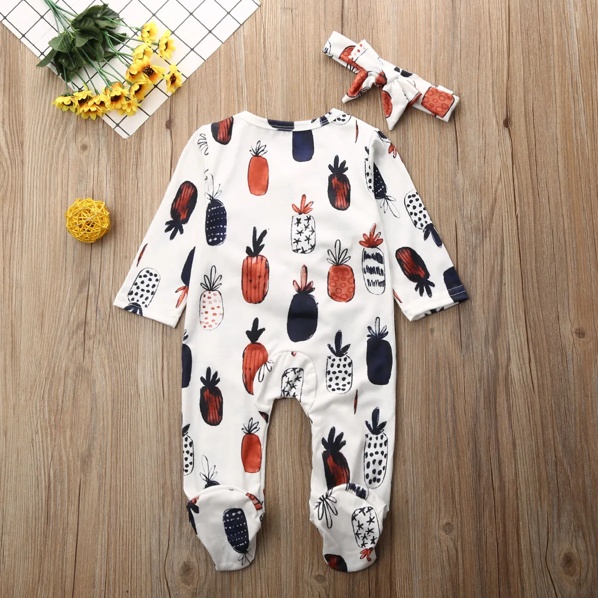 Комбинезон для новорожденных мальчиков и девочек; осенне-зимняя одежда с длинными рукавами; костюм с принтом принты с ананасом