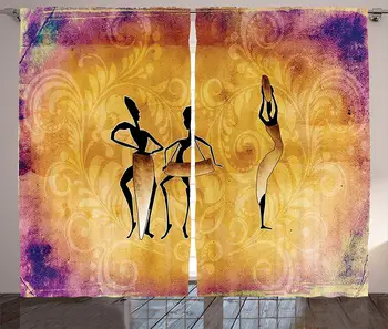 

African Decorations Curtains Native African Women Dancing Community Celebrating Folkloric Retro Pattern Living Room Home Decor