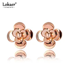 Lokaer, трендовые серьги из титана и нержавеющей стали в виде цветов розы для женщин и девочек, розовое золото, CZ серьги с кристаллами ювелирные изделия E19278