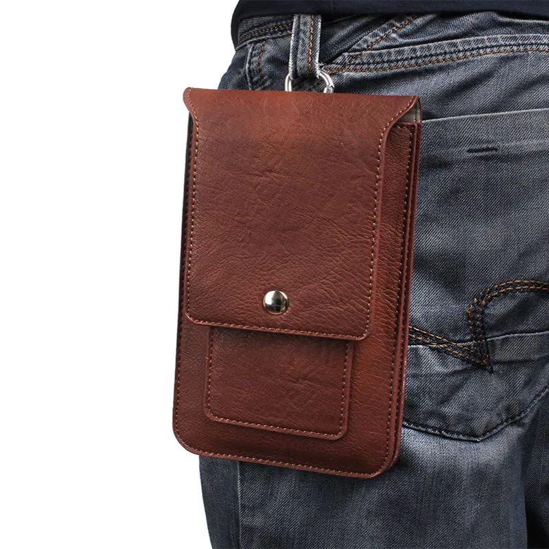 

For All Smart Phone6.3inch Below Outdoor Double Carabiner Pockets Bag For Multi Phone Model Cover Hook Loop Belt PTU Holster Bag
