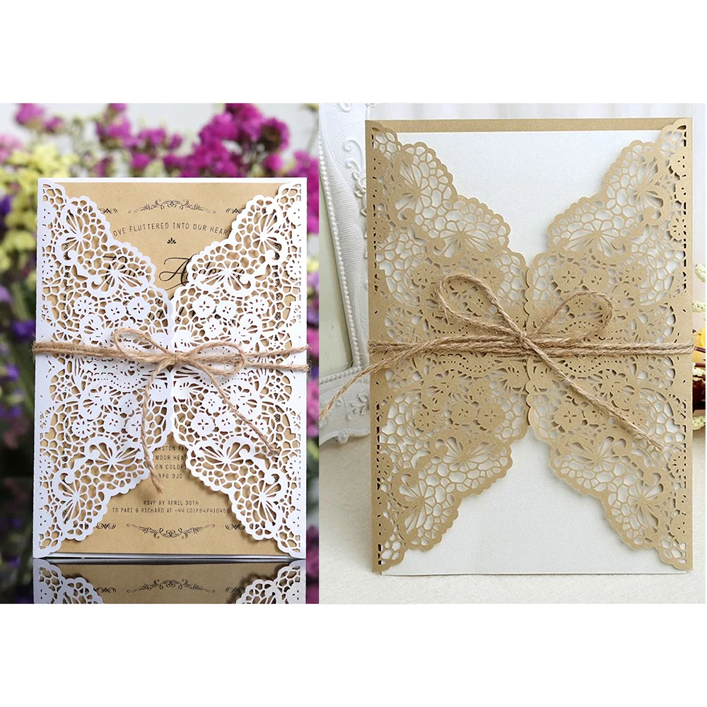  10Pcs Laser Cut West Wedding Birthday Holiday Invitations Cards hollowed-out Lace Greeting Card Wit - 4000594024562