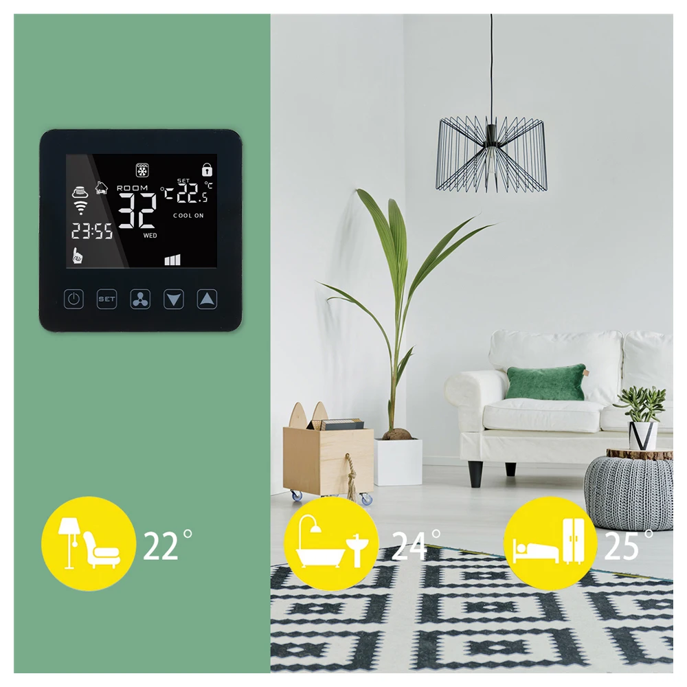 

WiFi Touch Scereen Central Air Conditioner Fan Thermostat Digital Programmable Temperature Controller for Alexa Google Home