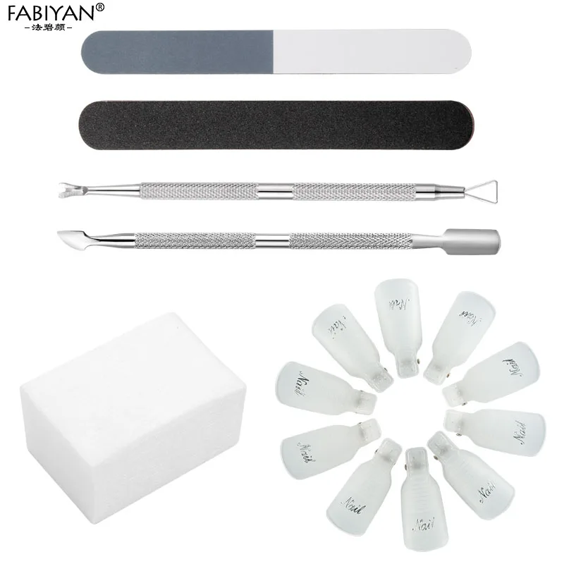 01 6Pcs/Set Nail Art Polish Remover Gel Soak Off Cap Clip Cuticle Pusher Cotton Wipes Polishing File Buffer Manicure Clean Tool - Цвет: 01
