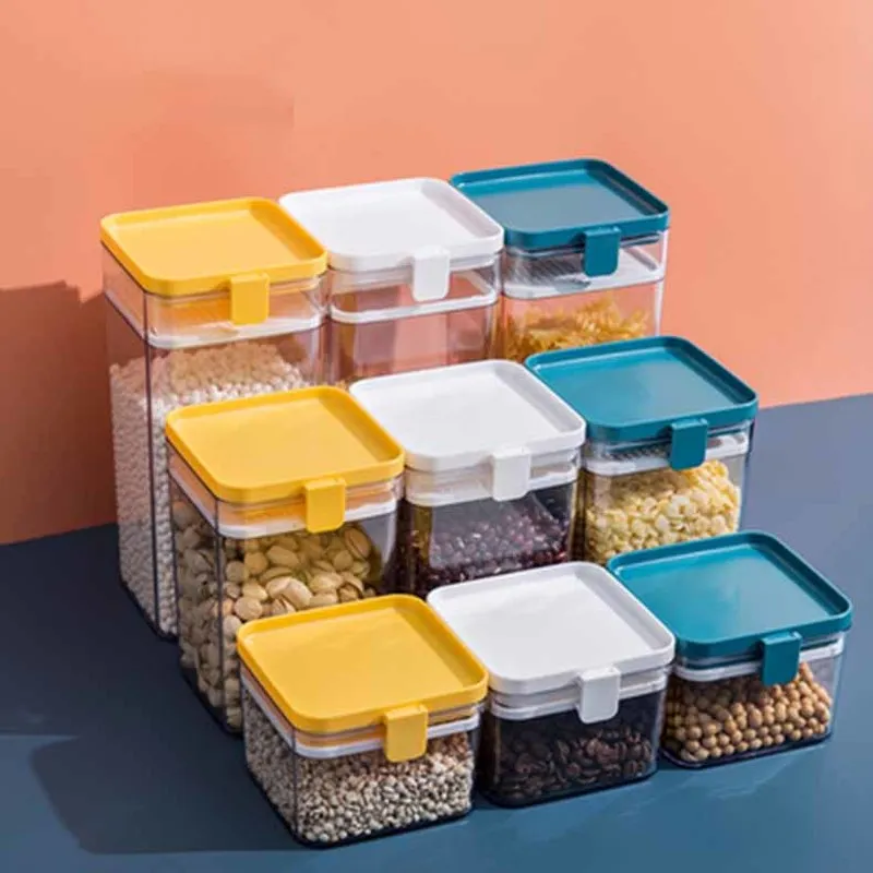 

Plastic Cereals Storage Jars Fresh-keeping Box Refrigerator Transparent Sealed Stackable Tank Kitchen Food Storage Container