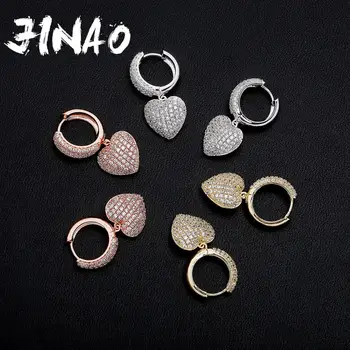 

JINAO New Heart Earrings High Quality Iced Out Cubic Zirconia Earrings Hip Hop Fashion Delicate Jewelry For Gift Women