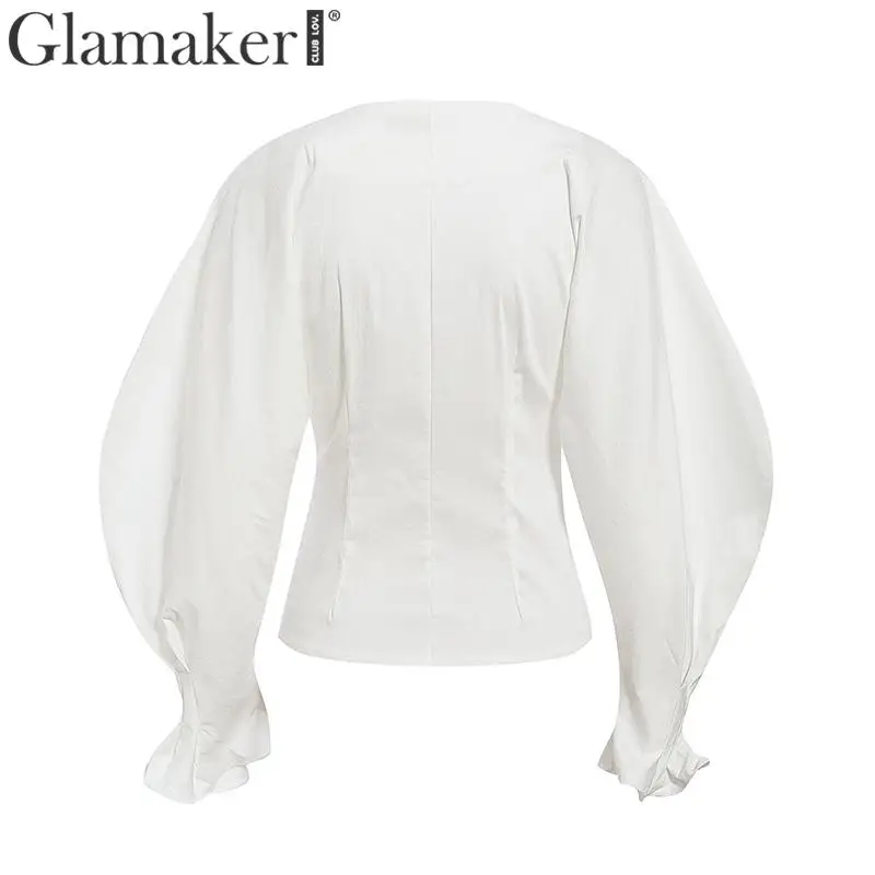 Glamaker, плюс размер, рубашка, женская блузка, v-образный вырез, длинный рукав, рубашка, блузка, Женский Топ, зима, Облегающая белая женская блуза, рубашка