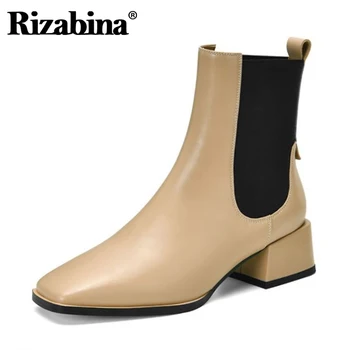 

Rizabina Women Ankle Boots Genuine Leather Patchwork Low Heel Women Winter Short Boots Fashion Cool Shoes Woman Size 33-40