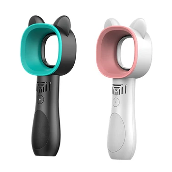 

2 Pcs Usb Handhold Mini Cooler Fan Rechargeable Portable Leafless Fan - White and Pink & Black and Green
