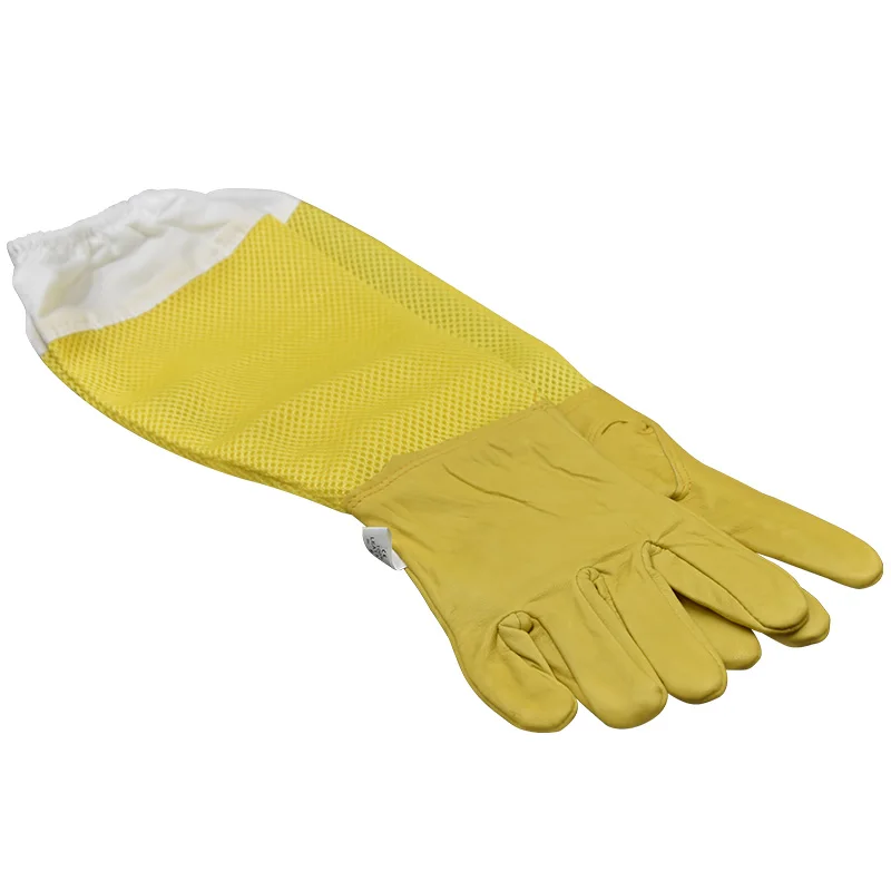 Beekeeping Gloves Protective Sheepskin Netted Mesh Gloves Goatskin Vented Beekeeper Anti-bee Long Sleeves bee keeping equipment - Цвет: Цвет: желтый