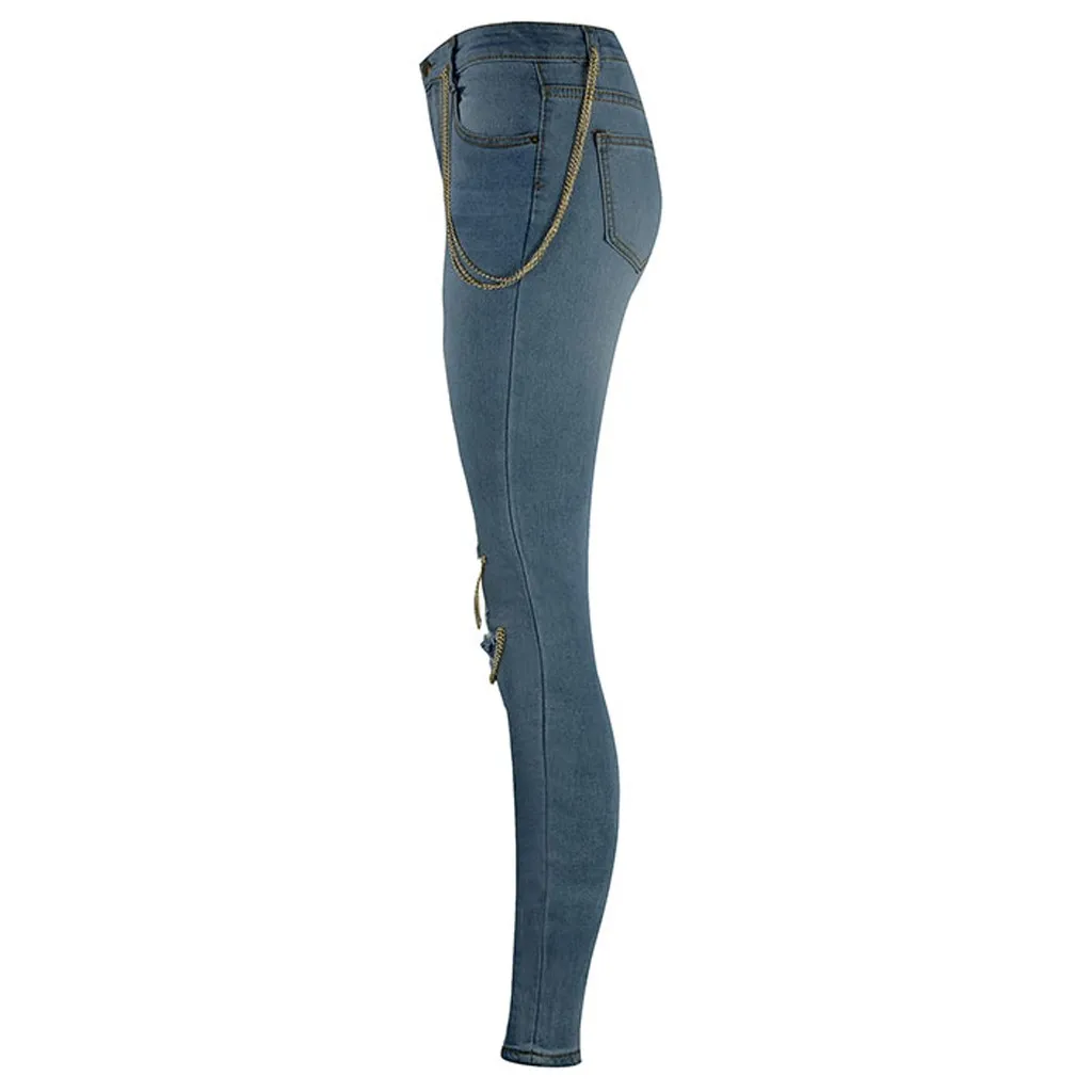 JAYCOSIN женские зимние модные корейские брюки-карандаш со средней талией с большими дырками повседневные Стрейчевые брюки джинсы брюки для женщин 1211