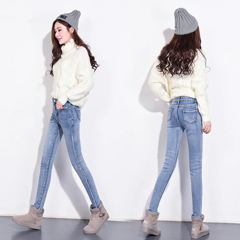 Ladies Jeans Add Velvet To Thicken fall/winter Thin Body Raises Buttock Lady Autumn Jeans Korean Women's Casual Pants Plus Size - Цвет: 2