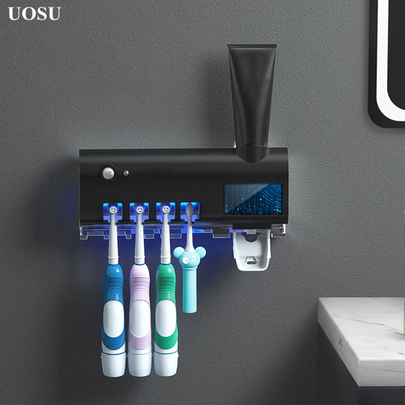 Toothbrush Holder Toothpaste Dispenser Toothbrush Storage Box UOSU UV Toothbrush Holder Toothpaste Dispenser Solar Energy Bathroom Toothbrush Storage Box Household Bathroom Accessories Set