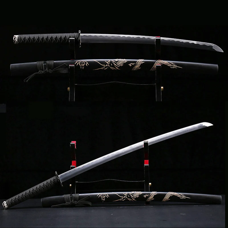 

knife katana swords samurai three size carbon steel blade dragon hand-curving sheath metal craft