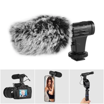 

DSLR Camera Phone Microphone Video Vlogging Recording Mic with Earphone Monitor Hole Windscreen for Canon/Nikon/Sony Camcorder